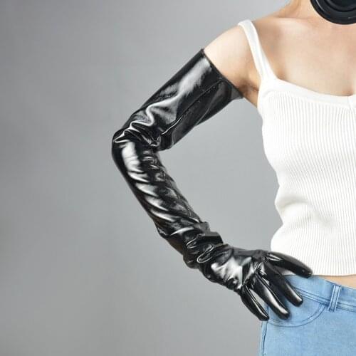 60CM High Quality Adult Women Sexy Full Finger Long Gloves PU Leather Shiny/Matte Metallic Gloves Female Cosplay Party Accessory