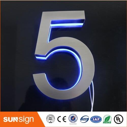 H 20cm Stainless steel shell acrylic & Apartment LED Numbers and shopfront size H150MM(Custom) blue led