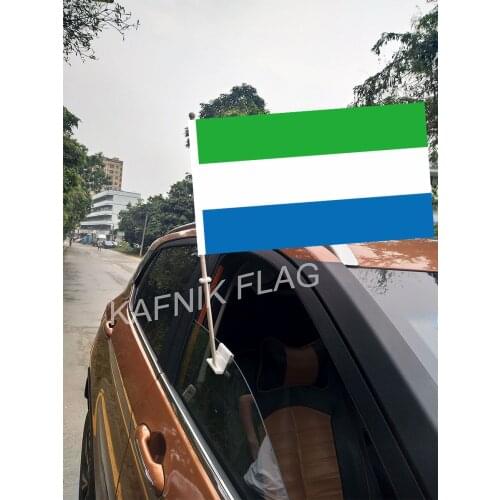 KAFNIK,30*45CM Sierra Leone Window Car Flags and Banners Countries World Custom Flags with 43/52cm flagpole for car decoration