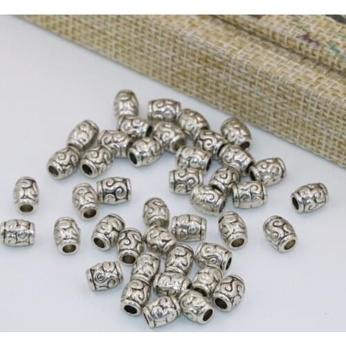 Classical 5*6mm 30pcs barrel tube carved Tibet silver-color spacers beads bracelets/necklaces accessories diy jewelry B2547