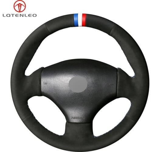 LQTENLEO Black Suede Sew Car Steering Wheel Cover for Peugeot 206 1998-2005 206 SW 2003-2005 206 CC 2004 2005