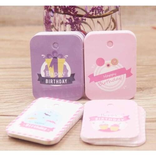 New diy 5.5x4cm fashion style tag for happy birthday tag 50tag/50 tag with 50string white /pink/purple three color packing label