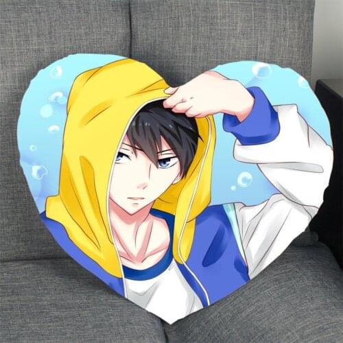 New Arrival Nanase Haruka Anime Pillowcase Heart Shape Satin Fabric Pillow Cover For Home Bedroom Wedding Decorate Pillow Cases