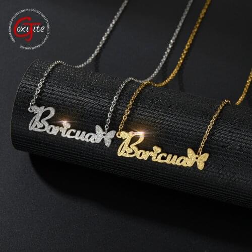 Goxijite Personalized Frosted and Gilded Name Butterfly Necklace For Women Stainless Steel Lover Handmade Nameplate Necklace