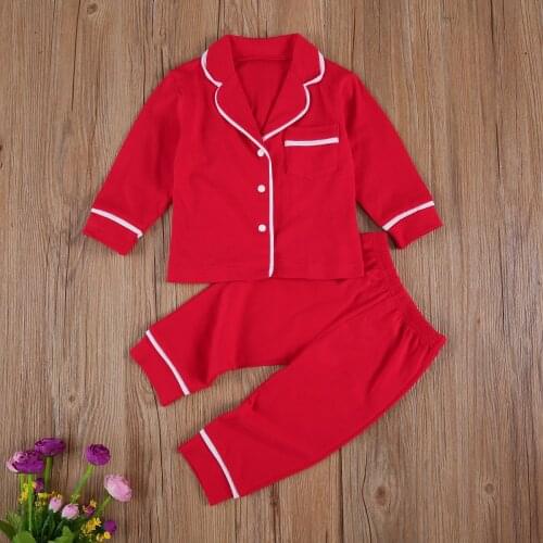 2 Piece Toddler Kids Girls Boys Pajama Sets Long Sleeve Lapel Buttons Shirt Top+Pant Cotton Casual Homewear Sleepwear Nightwear