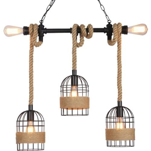 Hemp Rope Pendant Lamps Loft American Vintage Industrial Style Iron Art Hanging Lights E27 Edison Light Bulb Decoration LED Lamp