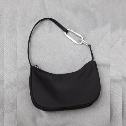 Casual Ladies Nylon Underarm Bag Fashion Design Metal Ring Decoration Women Handbags Hobos Black Cool Girl small Shoulder Bags