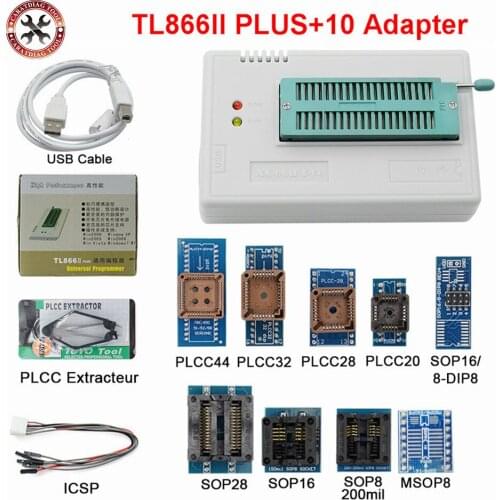 Original minipro TL866II Plus USB Universal BIOS nand flash 24 93 25 mcu Programmer+10 IC Adapters
