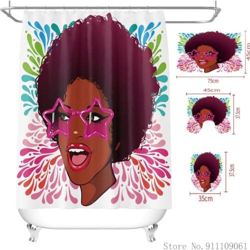African Women Printed Shower Curtains Waterproof Mildew Proof Bathroom Non-slip Floor Cushion Toilet Mats Home Decoration