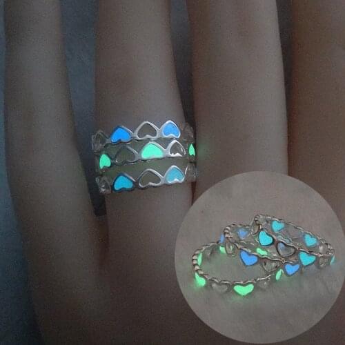 Couple Luminous Finger Rings for Women Men Glowing In Dark Heart Lover Wedding Bands Women Girls Jewelry Gift Accessories 2021