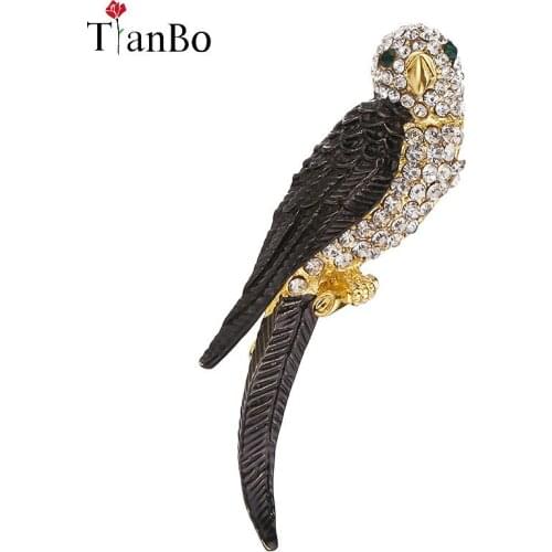 TianBo 2018 Cute long tail bald bird black enamel inlaid semi - precious brooch Corsage pins Animal style jewelry wholesale