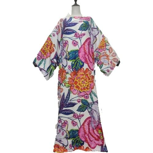 Winni 2021 Traditional Autumn Spring Bohemian Cotton Long Sleeve Kaftan Clothes African Womens Robe Muslim Dress
