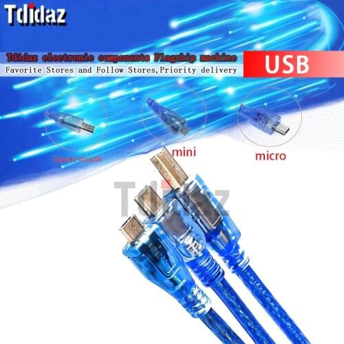 USB printer blue data cable for Uno r3 Nano MEGA 2560 micro DUE Blue High Quality A type Mini Micro USB 0.3m for Arduino