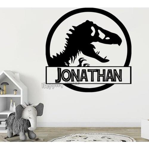 Dinosaur Vinyl Stickers Boys Name Wall Decals Personalized Jurassic Park Art Murals Home Decoration Bedroom Nursery Sticker G801