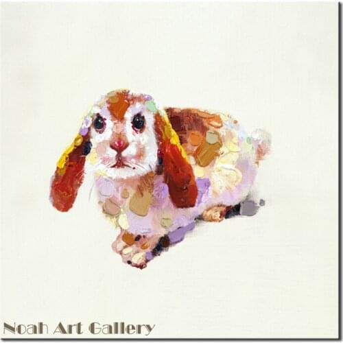 High Quality Hand Painted Colorful Lovely Dog Wall Art Canvas Animal Painting for Baby Room Decoration Unframed Painting Picture