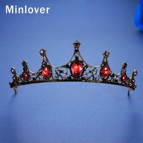 Minlover Retro Black Crystal Baroque Bridal Tiara and Crown Wedding Hair Accessories Women Queen King Diadem Hair Jewelry HG155