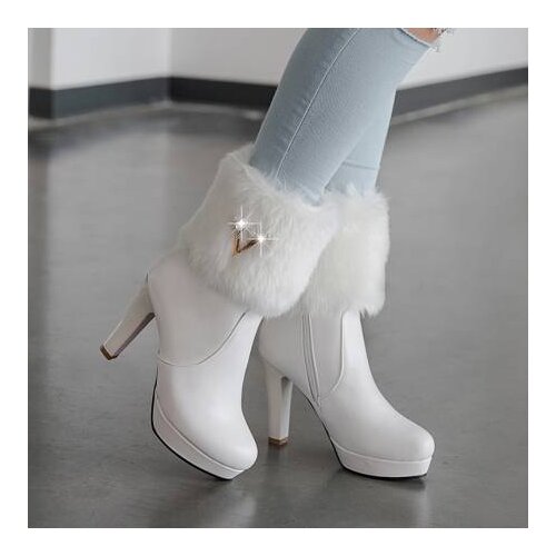 Womens boots Winter Mid boots plush woman High heels Waterproof platform zipper Womens shoes Big size 32-43 10cm high