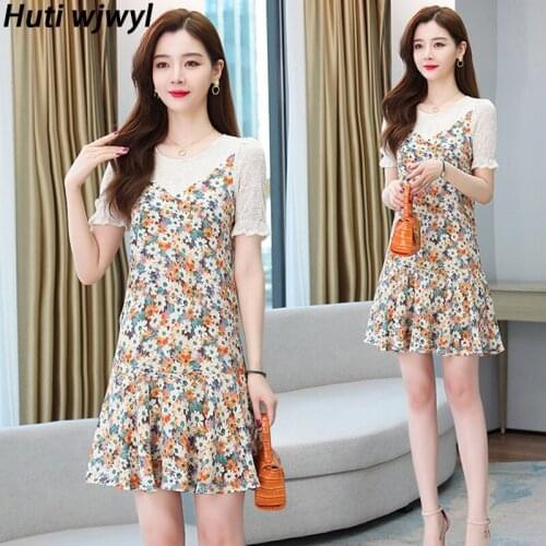 2021 Women Party Bodycon Sexy Lace Mini Dresses Casual Chiffon Floral Beach Vestidos Plus Size Summer New Vintage Short Sundress