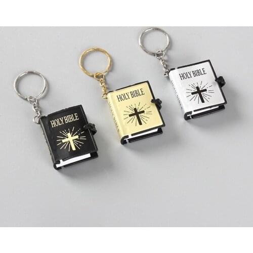 1 Pcs English Version Small Size Holy Bible Key Chain Book Keychain Christian Jesus Key Ring Gift Prayer God Bless