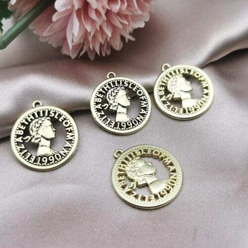 10pcs Hollow-Out Round Alloy Coin Charms Pendants Double Sides Beauty Head Charm For Earring Bracelet DIY Jewelry Accessories