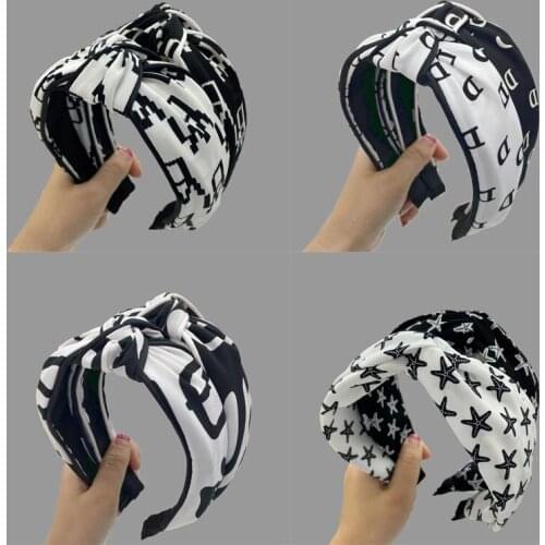 10pcs/lot Women Wide Top Knot Headband Simple White Black Top Cross Twisted Print Cloth Hairband for Lady Girls Hair Accessories