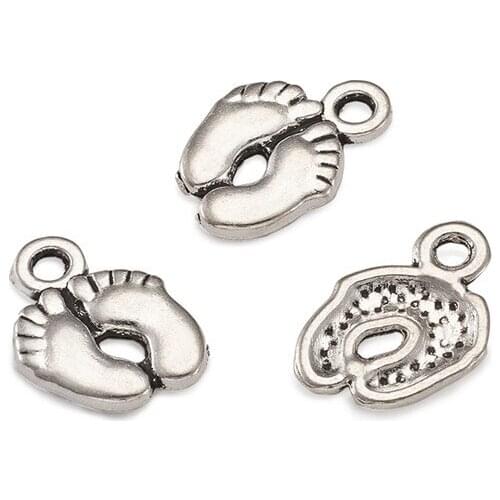 100pcs Alloy Charms Charms Foot Print Shape for Jewelry Making DIY Findings 14x10x2mm Hole: 2mm