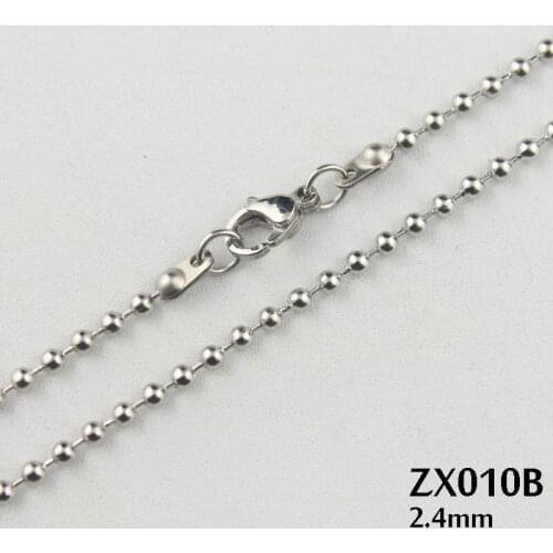 16"-38" length use lobster clasp 2.4mm ball chain stainless steel necklace beads chains fashion jewelry parts 20pcs ZX010B