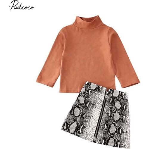 2020 Baby Spring Autumn Clothing Toddler Kids Baby Girls Casual Clothes Turtleneck T-shirt Tops+Snake Print Skirt Outfits