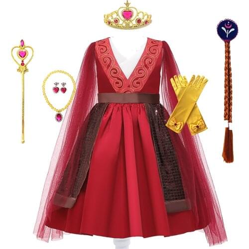 2020 Princess Dresses Hua Armor Cosplay Costume For Girls Movie Chinese Warrior Red Dress Up Child Halloween Party Ball Gown