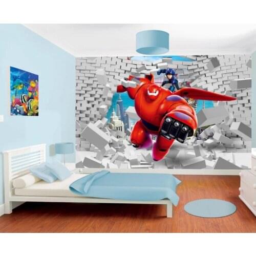 WDBH 3d wallpaper custom photo Cartoon robot breaking brick wall living room home decor 3d wall murals wallpaper for walls 3 d