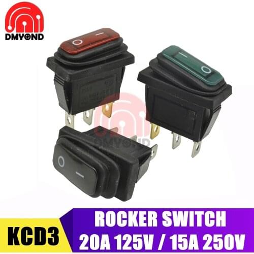 5PCS Rocker Switch ON-OFF 2 Position 3 Pin 3PIN Electrical Equipment Power Switch With Light 15A 250VAC/ 20A 125VAC Waterproof