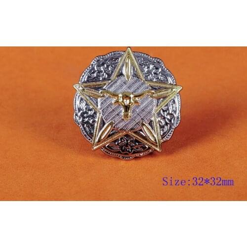 6pc 1-1/4" Western Cowboy Cowgirl Tack Texas Gold Silver Rangers Ranger Silver Star Longhorn Conchos For Leather craft Belt