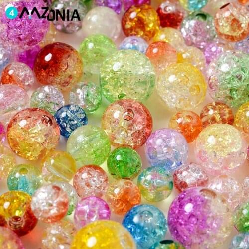 8-14mm Acrylic Imitation Natural Stone Beads Round Colorful Crystal Crack Glitter Beads For Jewelry DIY Bracelet Accessories