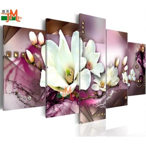 Fashion Wall Art Diamond Painting 5 Pieces Magnolia Flower Orchid Modern Home Decoration Diamond Embroidery Full Square Round