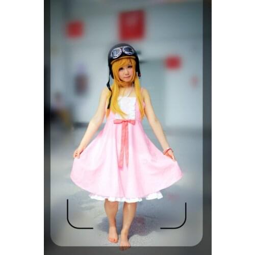 Bakemonogatari Nisemonogatari Oshino Shinobu lolita pink dress hat glasses Cosplay Costume Party Dress with hat