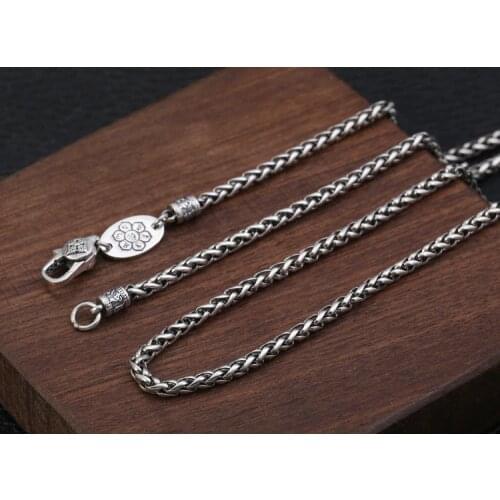 3mm Solid 925 Sterling Silver vajra pestle rope Necklace Chain Men Women Jewelry gift A5145