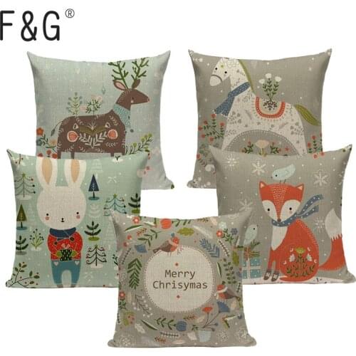 Deer Horse Rabbit Decorative Cushion Cover Cotton Linen Square Throw Pillow Cover 45x45CM Pillow Case Home Office Sofa Decor