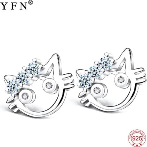 GNE1103 Genuine 925 Sterling Silver Stud Earring Sweet Classic Lovely Cat Cute Fashion Earrings Jewelry For Women