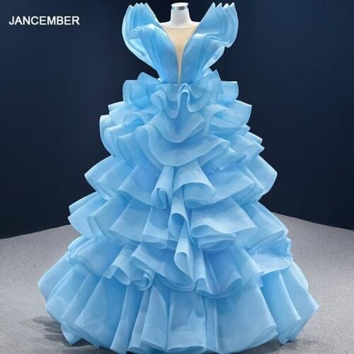 J67202 Blue Simple Elegant Deep V-Neck With Sleeveless Evening Dress 2020 Lace Up Back A-Line Floor-Lenght