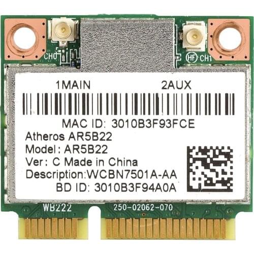 Card for Atheros AR5B22 AR9462 Dual Band 2.4GHz 5GHz Wireless WiFi Bluetooth Half Mini PCI-e Card