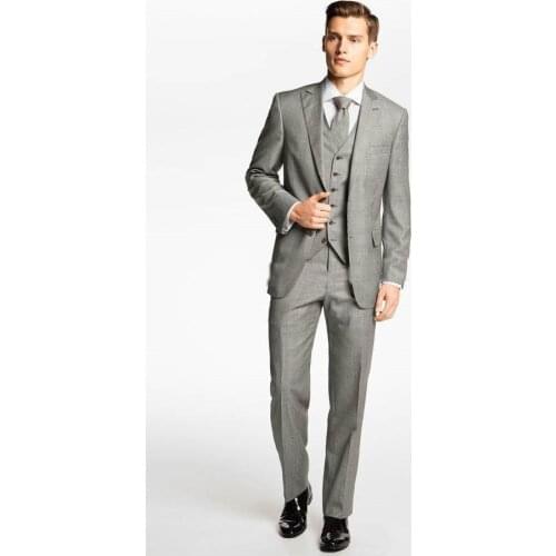 TOP SALE/Custom Made Two Buttons Light Grey Groom Tuxedos Peak Lapel Best Man Groomsman Men Wedding Suits Bridegroom suitsweddin