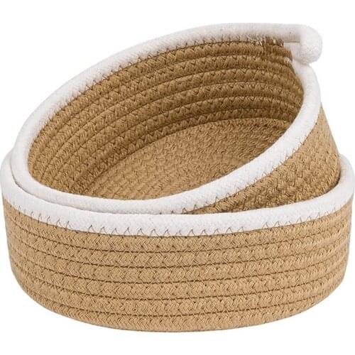 Small Basket Set of 2 Mini Woven Baskets Round Cotton Rope Basket Little Storage Baskets for Organizing Bins