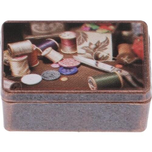 Dollhouse Miniature Vintage Sewing Tools Kit in Metal Box 1/12 Scale