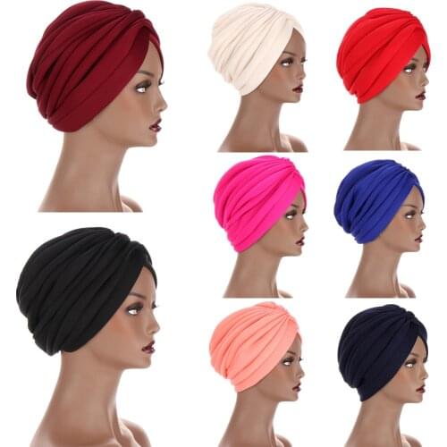 Fashion Women Hair Wrap Muslim Hijabs Turban Pleated Bonnet Ladies Head Cap Islamic Head Cover Headscarf Beanies Accessories New