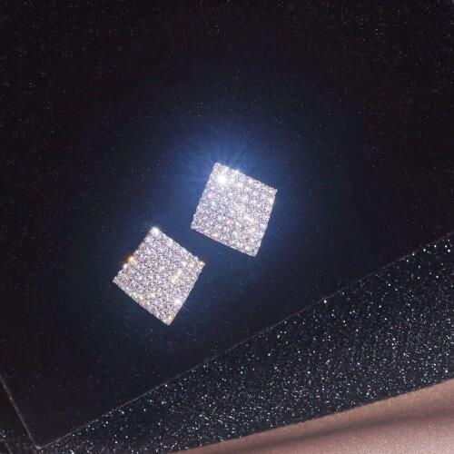 Trendy Simple Cubic Zircon Geometric Stud Earrings for Women Elegant Female Silver Color Wedding Earrings Jewelry Gifts