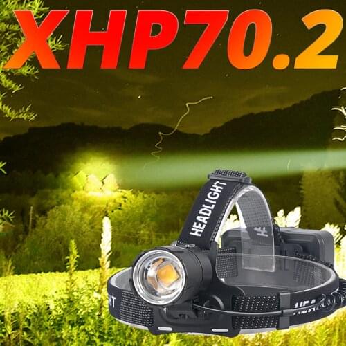 XHP70.2 Powerful Led Headlamp XHP70 Yellow White Led Headlight Fishing Camping Zoom USB Rechargeable Torch Use 3*18650 batteries