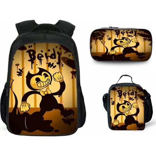 Cartoon Bendy School Bag 3pcs Sets 16inch Bookbags for Kids Cute Children Primary Mochila Travel Backpack