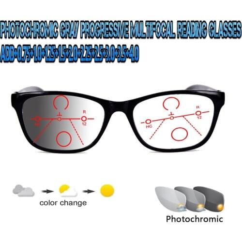 Photochromic Gray Progressive Multifocal Reading Glasses for Men Women Ultralight +1.0 +1.5 +1.75 +2.0 +2.5 +3 +3.5 +4