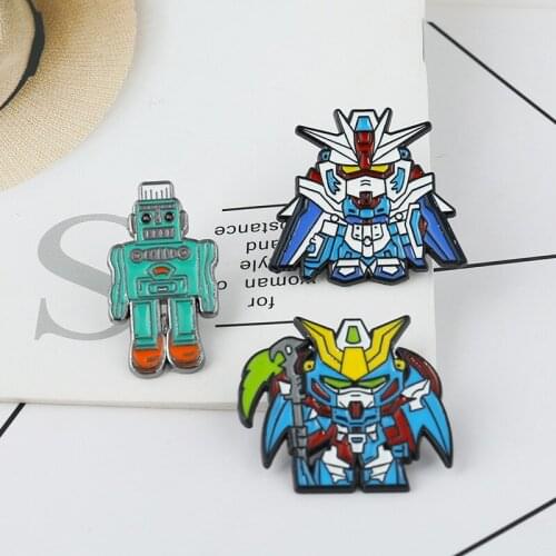 Cartoon Anime Robot Pins for Backpacks Brave Battle Warriors Lapel Enamel Pins Brooches for Bags Badge Friend Kids Boys Gift