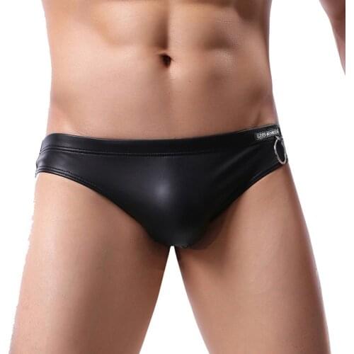 Mens Lingerie G-string Thongs Underwear Sexy Low Rise Bikini Black Faux Leather T-Back G-String Briefs Breathable Thong Lacquer